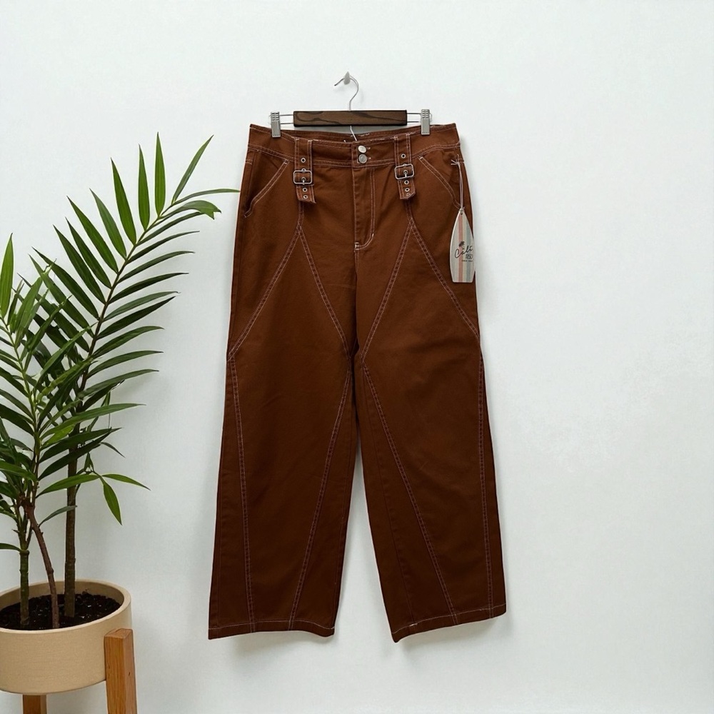 Calí 1850 Women’s Juniors High Rise Brown Cotton Wide Leg Trousers Pants Size 13